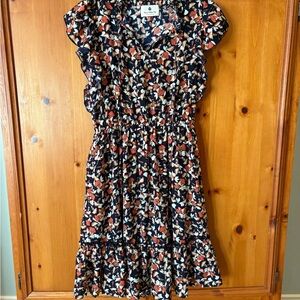 Betsy’s Boutique Navy & Rust Floral Ruffle Dress